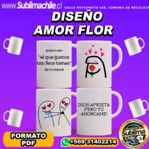 2 Diseños Amor Flork para Sublimar Tazones - PDF Editable en CDR