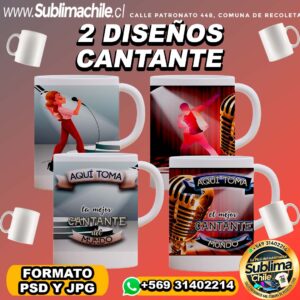 2 Diseños de Cantante para Sublimar Tazones Editables - PSD y JPG