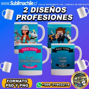 2 Diseños de Profesiones para Sublimar Tazones - PNG y PSD