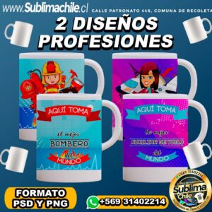 2 Diseños de Profesiones para Sublimar Tazones - PNG y PSD
