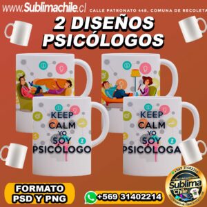 2 Diseños de Psicólogos para Sublimar Tazones - PSD y PNG