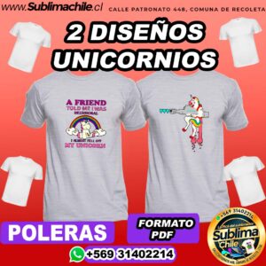 2 Diseños de Unicornios para Sublimar en Poleras Editable en CDR - PDF
