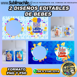 2 Diseños editables de bebes para sublimar tazones - PNG, PSD EDITABLE