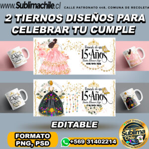 2 Diseños editables para celebrar tu cumpleaños para sublimar tazones - PSD, PNG