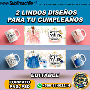 2 Diseños hermosos para tu cumpleaños para sublimar tazones - PNG, PSD EDITABLE