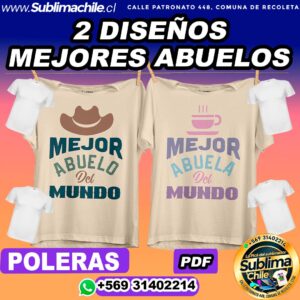 2 Diseños para los Abuelos para Sublimar en Poleras - PDF Editable en CDR