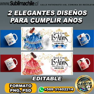 2 Elegantes diseños para cumplir años para sublimar tazones - PNG, PSD EDITABLE