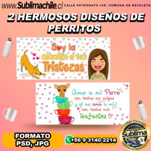 2 Hermosos diseños editables de perritos para sublimar tazones - PSD, JPG