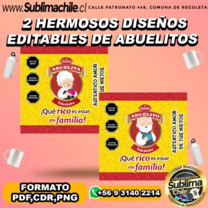 2 Hermosos diseños editables de abuelitos para sublimar - PDF,CDR,PNG
