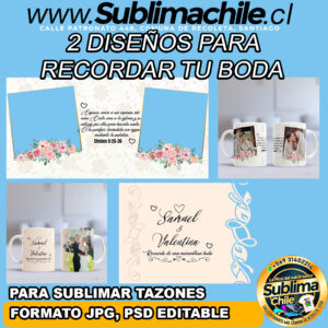 2 Hermosos diseños para recordar tu boda para sublimar tazones - JPG, PSD EDITABLE