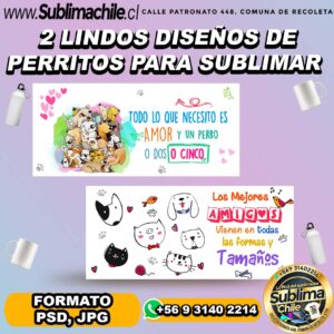 2 Lindos diseños editables de perritos para sublimar tazones - PSD, JPG