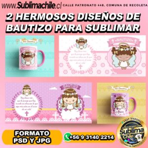 2 hermosos diseños de bautizo para sublimar tazones - PSD Y JPG