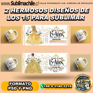 2 hermosos diseños de los XV para sublimar tazones - PSD Y PNG