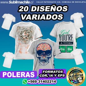 20 Diseños Variados para Sublimar en Poleras Editables  - AI, CDR y EPS
