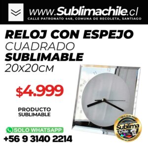 Reloj Cristal con imagen Sublimable - borde espejo 20x20cm