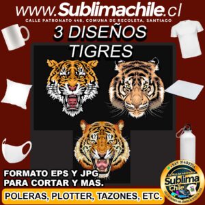 3 Diseños de Tigres para Sublimar - JPG y EPS