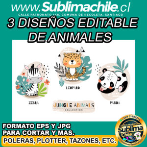 3 Diseños editables de animales para sublimar - EPS y JPG