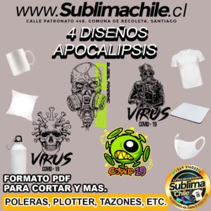 4 Diseños de Apocalipsis para Sublimar - PDF editable en CDR