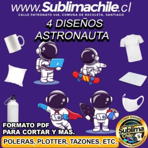 4 Diseños de Astronautas para Sublimar - PDF Editable en CDR