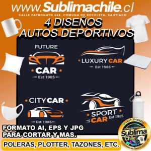 4 Diseños de Autos Deportivos para Sublimar editable en CDR- EPS, JPG y AI