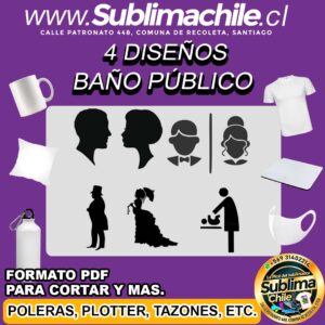 4 Diseños de Baño Publico para Sublimar Editable en CDR - PDF