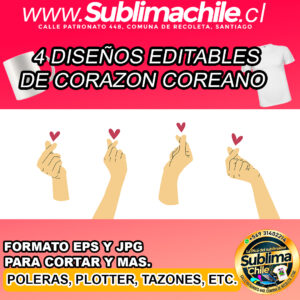 4 Diseños editables de corazón coreano para sublimar - EPS, JPG
