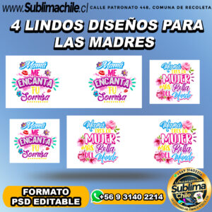 4 Diseños para dedicarle a tu madre para sublimar - PSD EDITABLE