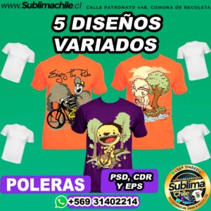 5 Diseños Variados para Sublimar Poleras Editable - PSD, CDR y EPS