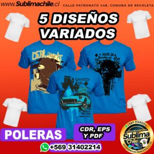 5 Diseños Variados parta Sublimar en Poleras Editable - PSD, CDR y EPS