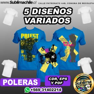 5 Diseños Variados parta Sublimar en Poleras Editable - PSD, EPS y CDR