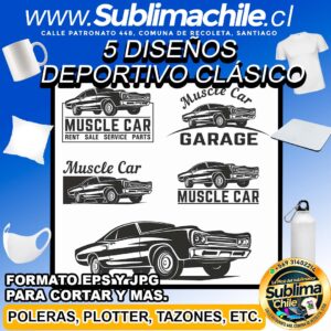 5 Diseños de un Deportivo Clásico para Sublimar editable CDR - EPS y JPG