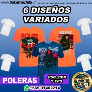 6 Diseños Variados para Sublimar Poleras Editable - PSD, CDR y EPS