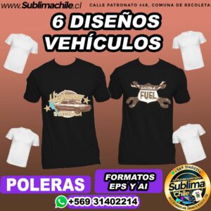 6 Diseños de Vehículos para Sublimar en Poleras - EPS y AI