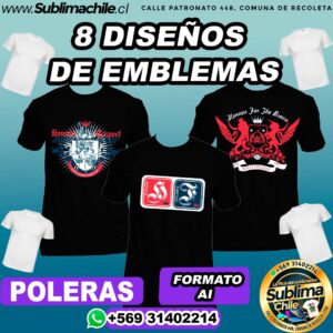 8 Diseños de Emblemas para Sublimar en Poleras - AI