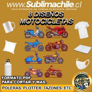8 Diseños de Motocicletas para Sublimar - PDF Editable en CDR