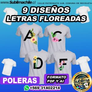 9 Diseños de Letras Floral para Sublimar en Poleras - AI y PDF