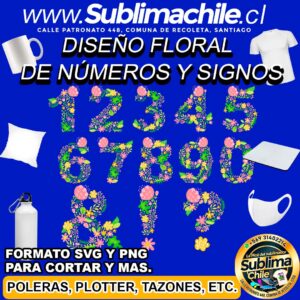Diseño Floral de Números y Signos para Sublimar - SVG Y PNG