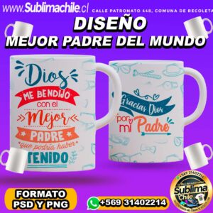Diseño Mejor Padre del Mundo para Sublimar Tazones Editable - PNG y PSD