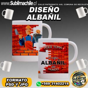 Diseño de Albañil para Sublimar Tazones Editable - PSD y JPG
