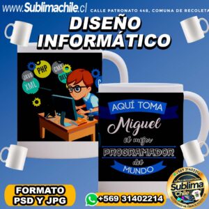 Diseño de Informático para Sublimar en Tazones Editable - PSD y JPG