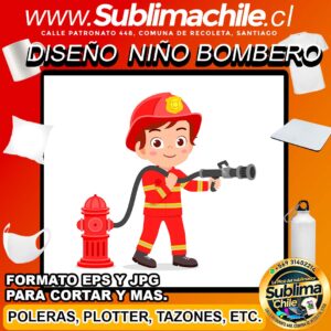 Diseño de Niño Vestida de Bombero para Sublimar editable en CDR - JPG y EPS