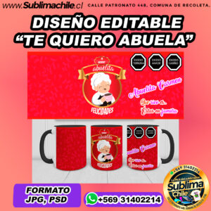 Diseño editable de "abuela te quiero" para sublimar tazones - JPG, PSD EDITABLE