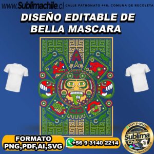 Diseño editable de bella mascara para sublimar poleras - PNG,PDF,AI,SVG