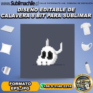 Diseño editable de calavera 8 bit para sublimar - EPS,JPG