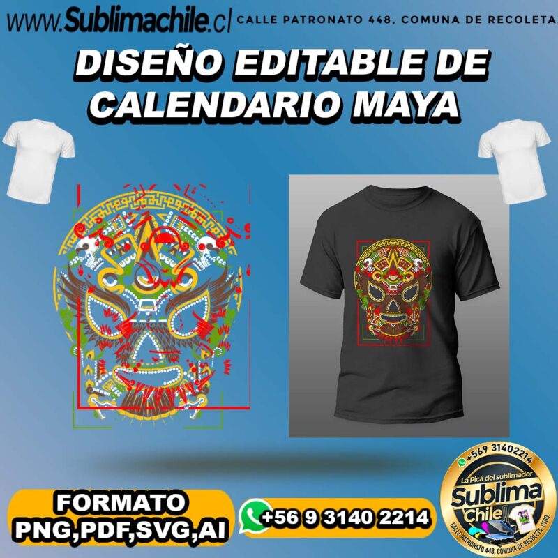 Diseno editable de calendario maya para sublimar poleras PNGSVGPDFAI