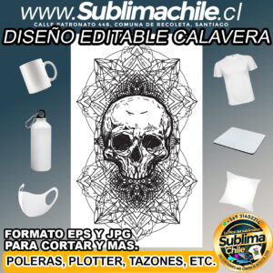 Diseño editable de macabra calavera para sublimar - JPG y EPS