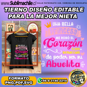 Diseño editable dedicado a la mejor nieta para sublimar poleras- PNG, SVG, PDF