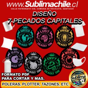 Diseño de los 7 Pecados Capitales para Sublimar Editable en CDR - PDF