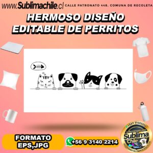 Hermoso diseño editable de perritos para sublimar - EPS,JPG