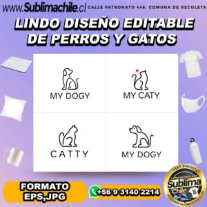 Lindo diseño editable de perros y gatos para sublimar - EPS,JPG